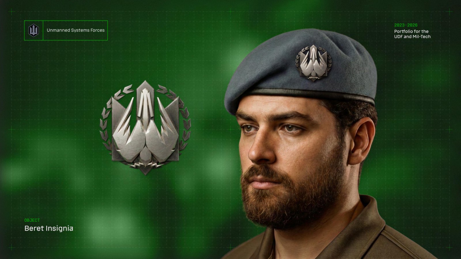 Beret insignia worn by an Unmanned Systems Forces operator